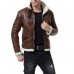 Men Bomber Style Brown Striped Shearling Leather Jacket Men Bomber Style Brown Striped Shearling Leather Jacket
